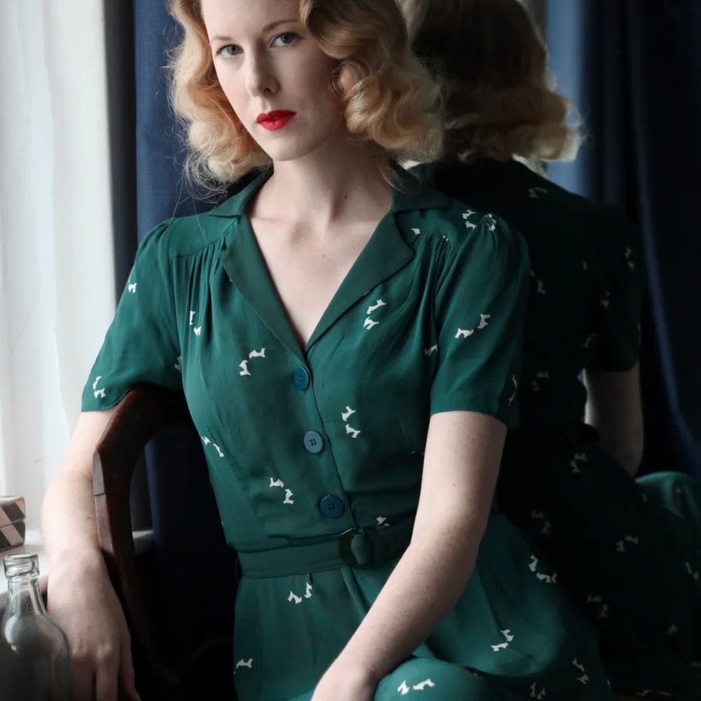 The Seamstress Hampton Green with Doggy print dress